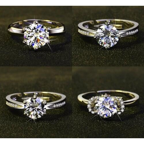 CC Ring For Women S925 Silver Classic Adjustable 1ct/0.6ct Cubic Zirconia Open Ring Wedding Bridal Jewelry Drop Shipping CC3129