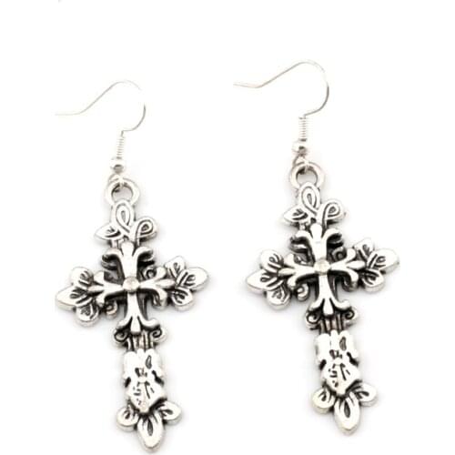 10pairs Zinc Alloy Flower Cross Charm Earrings Fish Ear Hook Chandelier DIY Jewelry 25x64mm A-565e