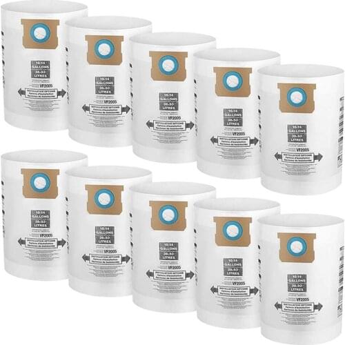 10 Pack VF2005 Collection Filter Bags for Shop-Vac 9066200 10-14 Gallon Type F + Type I, Replace Part 90662 and 90672