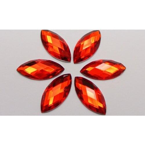 100 Red Flatback Acrylic Horse Eye Rhinestone Gems 9X20mm No Hole