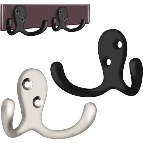 2 Pieces Double Prong Coat Hooks Wall Mounted Double Hooks Utility Hooks for Coat, Scarf, Bag, Towel, Key, Cap, Cup, Hat
