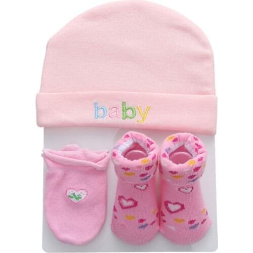 3 Pcs/set Cartoon Cotton Baby Boys Girls Hat and Gloves Infant Newborn Toddlers Bathing Gifts Cute Socks Set