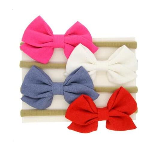 4PCS/lot Fashion Solid Color Bowknot Hair Band Handmade Boutique Nylon Headband Bow For Kids Girls Hair Accessories Headwear