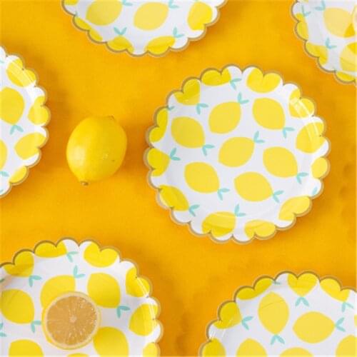 8pcs Lemon Citrus Fruit Paper Plate Party Tableware Set Supplies Wedding Birthday Party Decor Kids Adult Barbecue Picnic Napkin