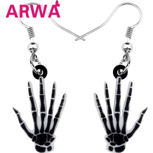 ARWA Acrylic Halloween Skull Skeleton Finger Hand Earrings Drop Dangle Party Festival Decoration Gift Teen Girl Lady New Fashion