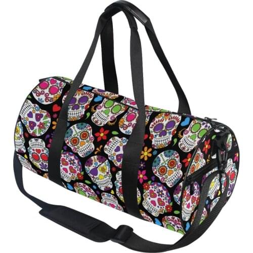 ALAZA Gym Travel Bag Sport Outdoor bags Skull Printing Canvas Women Large Pocket Casual Tote Handbag Shoulder Bag For Men New