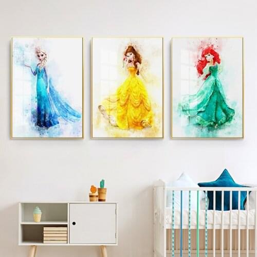 DIY 5D Diamond Painting Simple Nordic Cartoon Princess Children Porch Mural Poster Print Picture Wall Painting Room Decorative