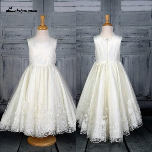 Satin Flower Girl Dresses Lace Appliques Baby Girl Opening Ceremony Clothing Tutu Party Elegant Wear Girls Princess Kids Vestido