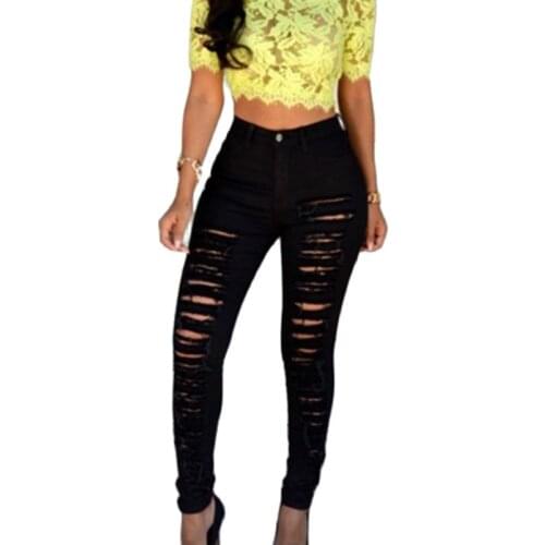 40 Steampunk Black Demin Women Pants Winter Gothic Punk High Waist Close Fitting Hole Long Trousers Rivet Jean Pants Plus Size