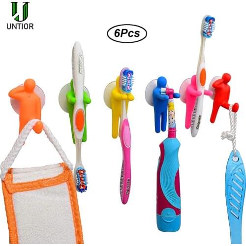 UNTIOR 6PCS Colorful Toothbrush Holder Set for Kids Creative Gymnastics Shape Toothbrush Holder Bathroom Garage Office Kitchen