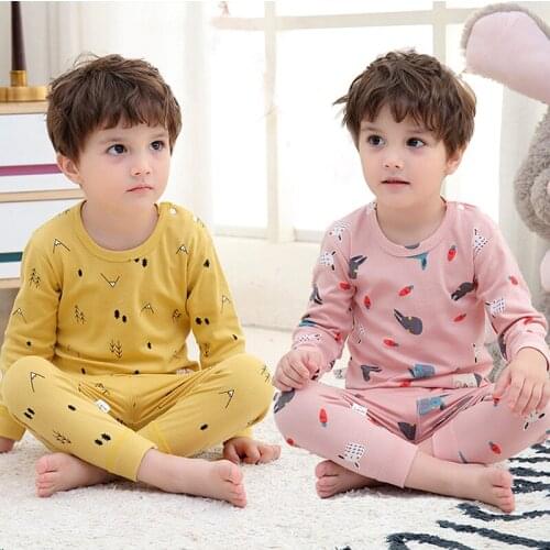 Childrens Pajamas Sets Autumn Cotton Pijamas Inflant Long Sleeved Baby Girls Clothing Suit Cartoon Boys Sleepwear Pyjamas Kids
