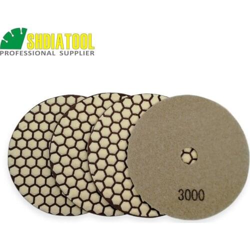 SHDIATOOL 4pcs 5" #3000 dry polishing pads sander disc Resin bond diamond flexible sanding dics Polisher disk for granite marble