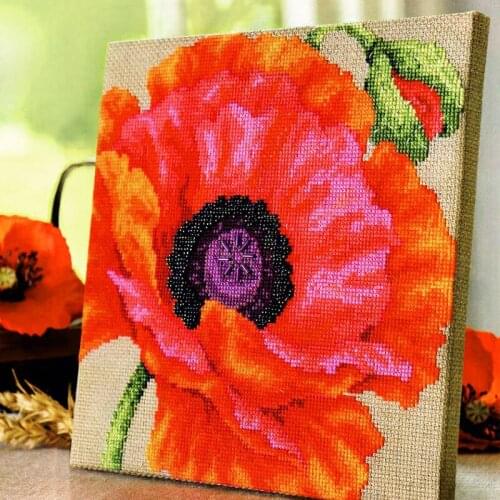 Fishxx Cross Stitch Cross204-20 Plant Flower Red Poppy Home Decoration Hand Embroidery Hanging Picture Linen Embroidery