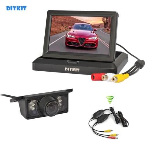 DIYKIT Wireless 800 x 480 5" Foldabel Car Monitor Waterproof IR Night Vision Backup Reverse Camera Car Rear View Camera