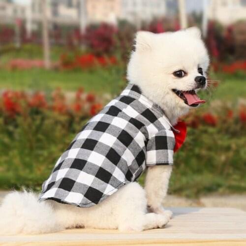 Pet Gentleman Soft Casual Clothes Small Dogs Plaid Suit Shirt Wedding Suit Formal Shirt Bowtie Tuxedo Pet Outfit