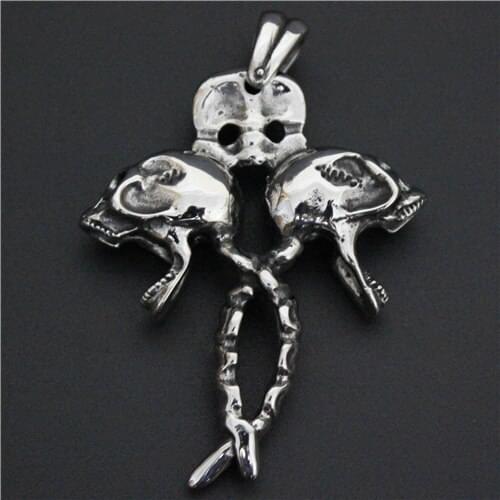 Cross Double Skull Pendant Mens Stainless Steel Fashion Pendant