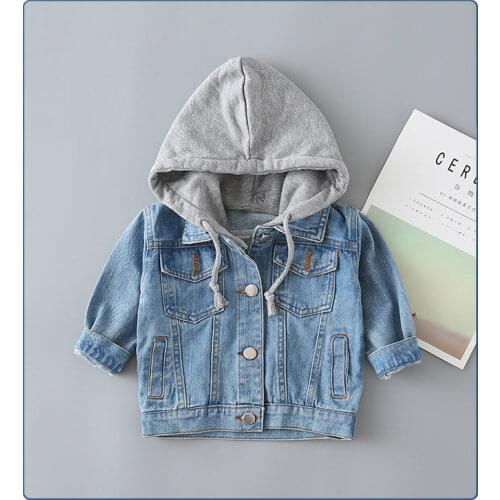 Kids Boy Clothes Spring Girls Coat Baby Denim Jacket New Korean Childrens Hooded Coat Long Sleeve Jacket For Boys