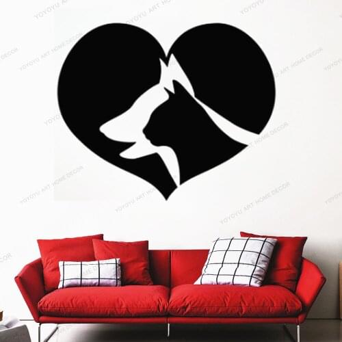 Love Heart Pattern Vinyl Sticker Animal Dog Cat Puppy Art Wall Decals Pet Hospital Wall Decor Bedroom Pattern Removable WQ88