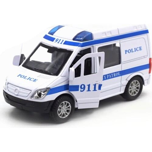 1:36 Car Model Children Ambulance Police Pull Back Home Sound Light Kids Gift Alloy Diecast Toy Vehicle Desktop High Simulation