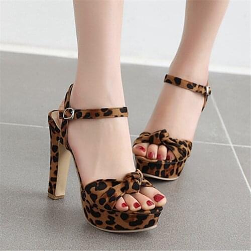 Fashion Female Summer Sandals Leopard Platform High Heel Sandals Women 2020 Office Party Dress Sexy Shoes Woman