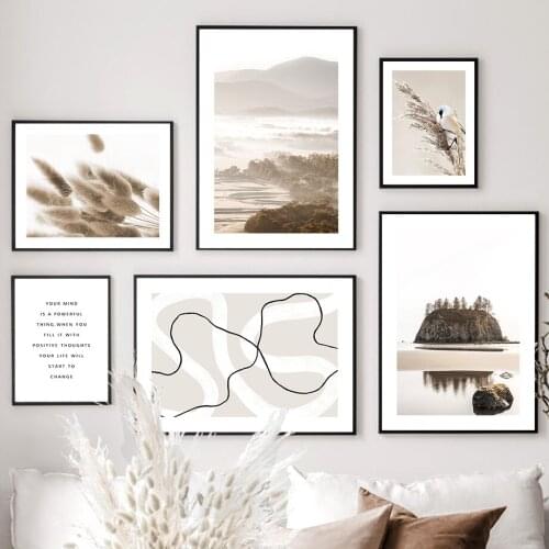 Reed Dried Flower Bird Mountain Forest Wall Art Canvas Painting Nordic Posters And Prints Wall Pictures For Living Room Decor