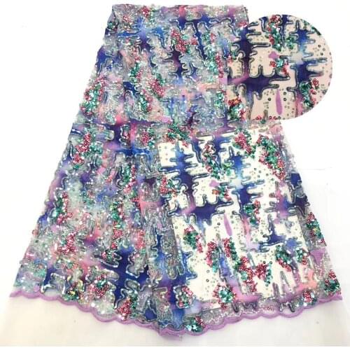 NEW 2019 African Embroidery Sequin Lace Multi Color Nigeria Tulle Lace High Quality Evening Dress Glitter Net Lace Fabric ZP977
