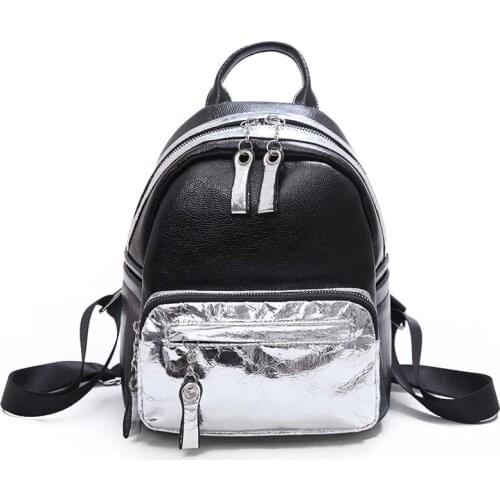 3PCS / LOT New Softback Backpack for Women Casual Fashion Patchwork Bright Leather Contrast Color Shoulder Bag Mini Backpack