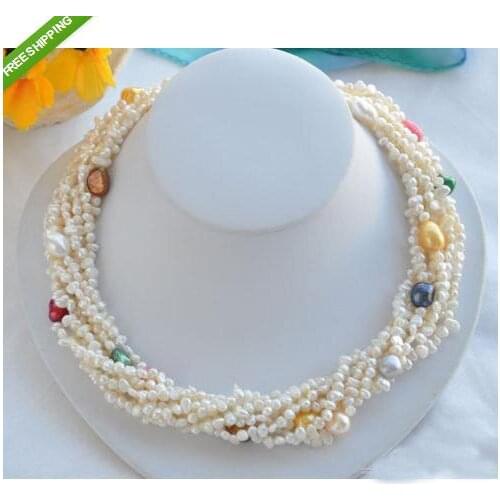 Charming Pearl Jewelry 8 Rows 19 Inches 4-13mm Baroque Freshwater Pearl Necklace Fashion Woman Birthday Jewelry