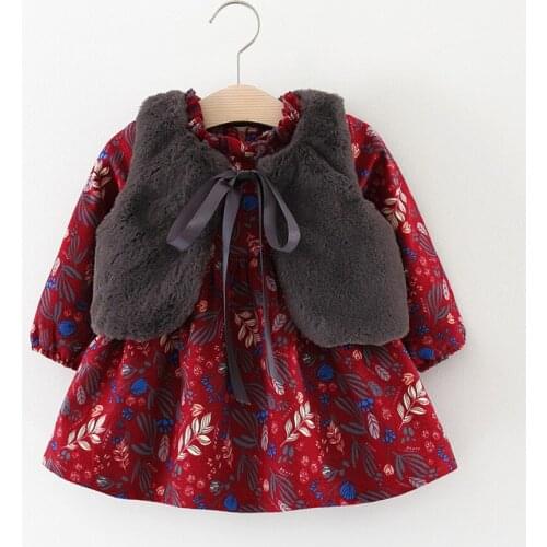 Newborn Princess Dress With Hair Shawl Thick Warm Fall Winter Baby Girls Dresses Long Sleeve Floral Infant Clothing Baby Costume
