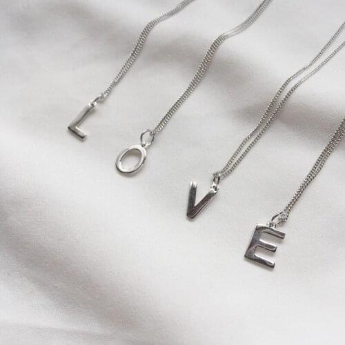 S925 Sterling Silver Simple 26 English Alphabet Pendant with Chain Letter DIY Necklace for Lovers 925 Silver Jewelry collares