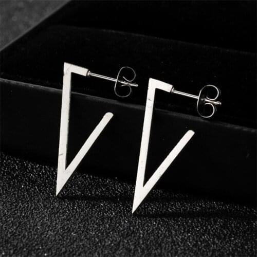Simple Open Triangle Earrings Stainless Steel Hollow Pentagram Square Round Stud Earring for Women Big Geometric Punk Jewelry