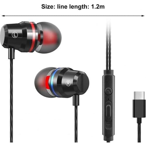 YT1 Wired Earbuds In-ear Heavy Bass Metal Type-C Wire Control Music Earphones for Gaming