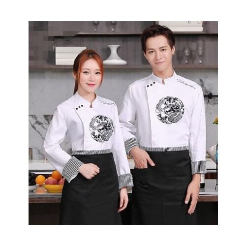 Chinese style long-sleeved Chef service Embroidered dragon Hotel working wear Restaurant work clothes Tooling uniform cook Tops