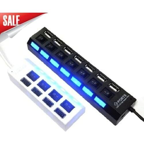 Socket with LED Indicator 7 Ports USB3.0 Adapter Hub Power on/off Switch Plug & Play High Speed Portable For PC Laptop