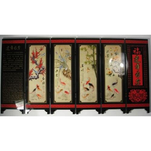 Desk decorative chinese fish and lotus 6 panel folding screen