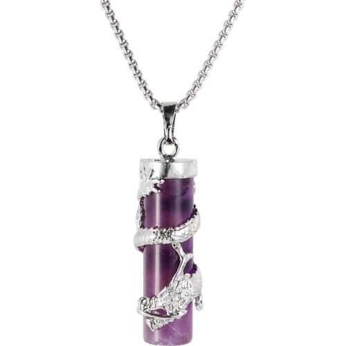 TUMBEELLUWA Dragon Wrap Cylinder Crystal Women Pendant Healing Reiki Pendant Women Jewelry