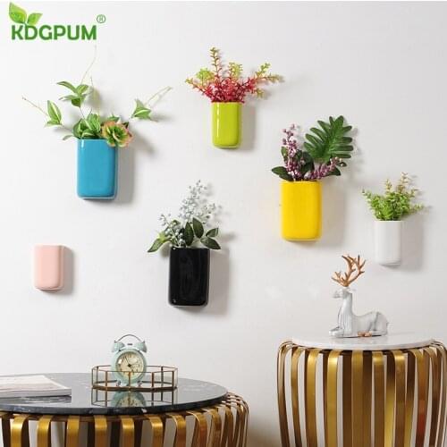 Creative Home Nostalgic Geometric Ceramic Flower Pot Simulation Flower Arrangement Art Flower Pot Gardening Wall Decoration
