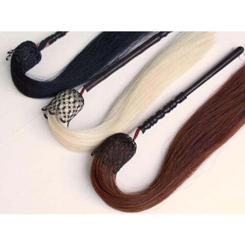 High-grade real ponytail whisk Tai Chi Dust Buddha dust scorpion ebony handle multi-color whisks with bag for free