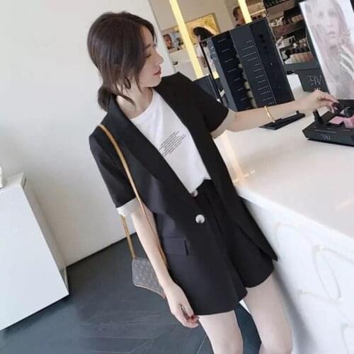2021 Summer Design Women Clothing Suit Temperament Office Lady Elegant Short Sleeve Slim Blazer+Shorts Two Piece Set Jacket Coat