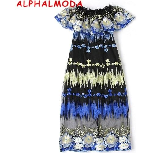 ALPHALMODA New Womens Lace Dress Ruffled Collar Delicate Flowers Embroidered Lace A-line Female Formal Party Vestidos