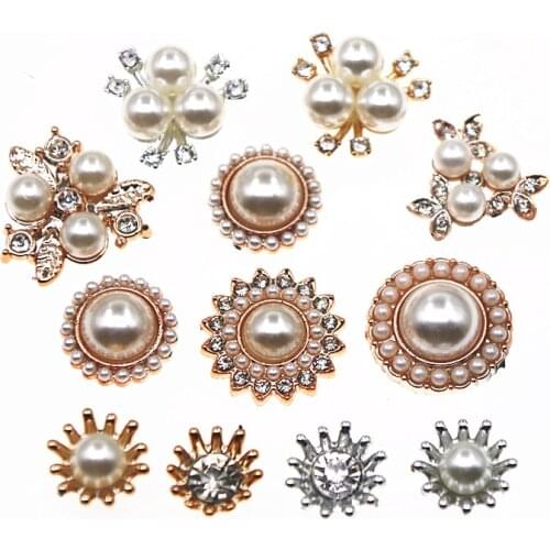 10pcs/20pcs 21mm golden color Rhinestone Pearl plastic flatback flower button decoration craft scrapbook accessories