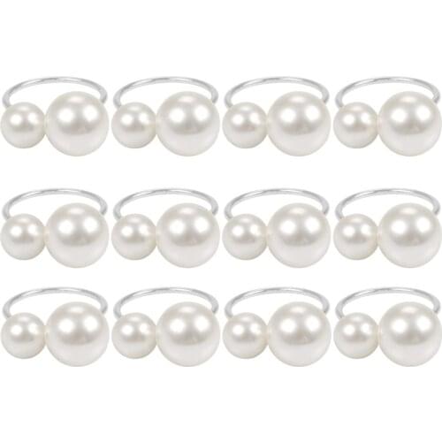Napkin Rings Pearl Serviette Buckle Napkin Holder for Xmas, Family Gathering, Dinner Party, Wedding Decor 12Pcs