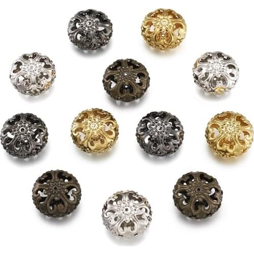 20pcs Flat Round Iron Filigree Hollow Beads Metal Charms Spacer Beads For Bracelet Necklace Jewelry Making Findings 23x12.5mm