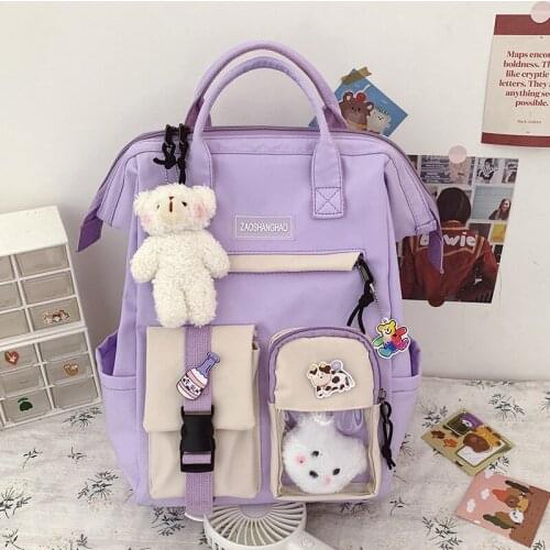 2021 Preppy Purple Backpack Women Waterproof Candy Colors Backpacks Fancy High School Bags For Teenager Girl Travel Backpack