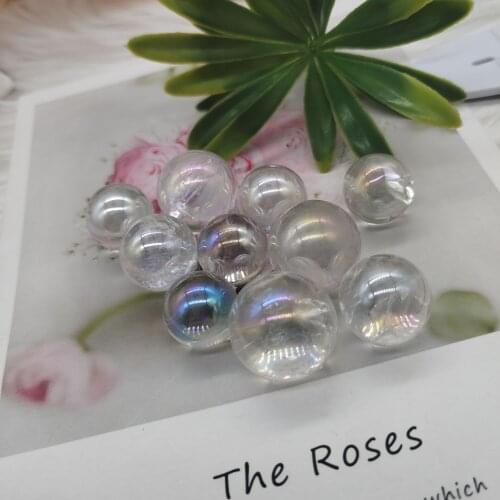 5pcs 1.4-2.2cm Natural Rainbow Crystal Ball Quartz Sphere Aura Angel Chakra Electroplated Orb Minerals Healing Massage