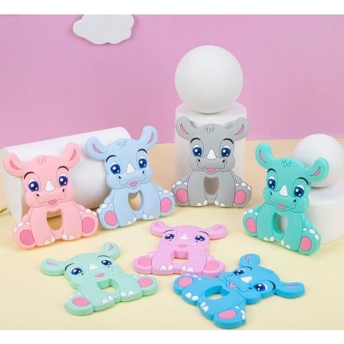 Sunrony 5pcs Silicone Teether Cartoon Rhinoceros Food Grade Silicone Rodent Teething Toy For Teeth Tiny Rod Baby Teether Gift