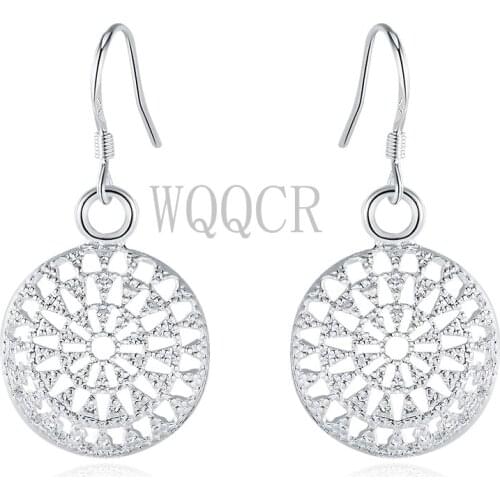 Free Shipping 925 Sterling Silver Color Fashion Hollow Round Lady Cute Earring Lady Jewelry Birthday Gift Special Offer