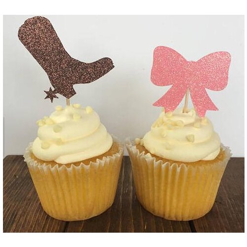 Glitter Boots or Bows Gender Reveal cupcake toppers birthday baby shower baptism doughnut food treats picks party decorations