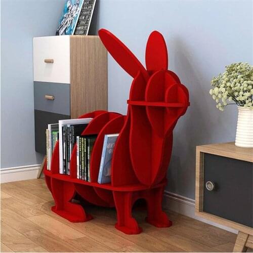 Wooden Creative Kindergarten Childrens Bookshelf Rabbit Sculpture Bunny Floor Decoration Shelves Home Accessories Crafts Shelf