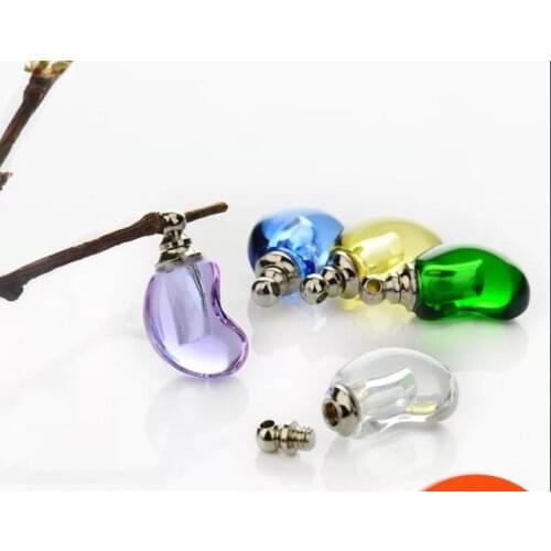 Pea shape mixed color wishing Perfume pendant Glass Vial Pendant Bottle SCREW CAP rice art pendant perfume oil bottle decor